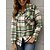 Χαμηλού Κόστους Βασικές Γυναικείες Μπλούζες-Γυναικεία Μπλούζα Νεανικά ρούχα Κουμπί-Κάτω Με Πλέγμα Μοντέρνα Καθημερινά Καρό Κολάρο Πουκαμίσου Κανονικό Άνοιξη &amp; Χειμώνας Καφετί Ανοικτό Πράσινο του τριφυλλιού Ανθισμένο Ροζ Πορτοκαλί Ρουμπίνι