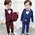 cheap Sets-3-8 Y Kids Boys&#039; Blazer Tank Pant Set 3 Pieces Long Sleeve Blue Wine Dark Gray Plaid Party Set Wedding School Outfits