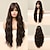 abordables Perruques Synthétiques-Perruque naturelle à longue vague de surbrillance brun noir partie médiane perruque de cheveux synthétiques quotidienne pour les femmes noires afro résistant à la chaleur