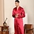 ieftine Halate-Bărbați Mărime Plus Pijamale Halat Robă de mătase Kimono de mătase Culoare pură Modă Lux Casă Pat spa Mătase artificială Satin Confort Manșon Lung Iarnă Toamnă Negru Vin roșu