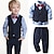 Χαμηλού Κόστους Σετ-4 τεμάχια παιδικό αγόρι φανελάκι σετ παντελόνι 3-8 ετών μακρύ μανίκι μπλε ριγέ στάμπα φιόγκος βαμβακερό χαριτωμένο κοστούμι για πάρτι