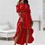 cheap Midi Dresses-Women&#039;s Midi Dress Dress Set Blue Pink Red Short Sleeve Ruffle Plus High Low Pure Color Off Shoulder Spring Summer Stylish Casual Vacation Puff Sleeve 2022 S M L XL