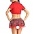 cheap Sexy Bodies-Women Christmas Sexy Lingerie Set for Women School Girl Uniform Cosplay Costume Short Sleeve Crop Top with Plaid Mini Skirt