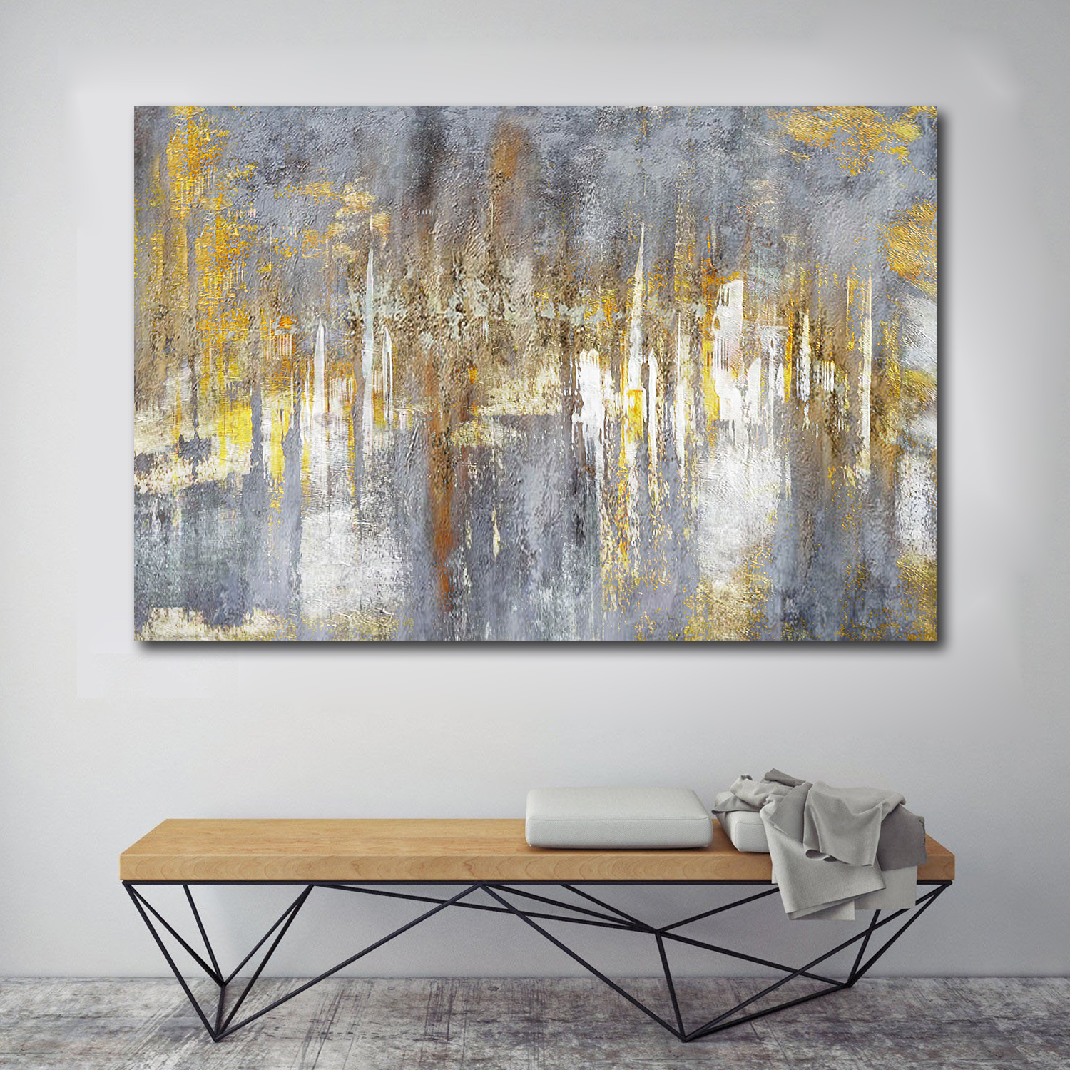 billiga Abstrakta målningar-väggkonst canvastavlor målning konstverk bild abstrakt kniv målning gyllene landskap heminredning dekor rullad duk ingen ram oinramad osträckt