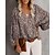 cheap Blouses &amp; Shirts-Women&#039;s Shirt Blouse Black White Yellow Patchwork Print Graphic Leopard Casual Daily Long Sleeve V Neck Streetwear Elegant Regular Lantern Sleeve S