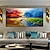 お買い得  風景画-大きなサイズの油絵キャンバスに100％手作りの手描きの壁アートカラフルな湖の風景の雲抽象的な家の装飾の装飾ロールキャンバスフレームなし