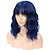 billiga Syntetiska peruker utan hätta-blå peruker för kvinnor blå marinblå peruk dam naturligt lockigt hår kortvågig peruk med luftsmäll värmebeständig syntetisk fest cosplay stor 14tum(ca 35cm)