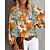 cheap Blouses &amp; Shirts-Women&#039;s Shirt Blouse Black White Yellow Patchwork Print Graphic Leopard Casual Daily Long Sleeve V Neck Streetwear Elegant Regular Lantern Sleeve S