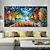 cheap Landscape Paintings-Oil Painting Handmade Hand Painted Wall Art Abstract Rain Street Tree Lamp Knife Landscape Home Decoration Decor Rolled Canvas No Frame Unstretched
