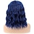 billiga Syntetiska peruker utan hätta-blå peruker för kvinnor blå marinblå peruk dam naturligt lockigt hår kortvågig peruk med luftsmäll värmebeständig syntetisk fest cosplay stor 14tum(ca 35cm)