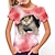 billiga Flickans 3D-djur-Flickor 3D Katt T-shirt Kortärmad 3D-tryck Sommar Aktiv söt stil Polyester Barn 3-12 år Utomhus Dagligen Normal