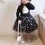 cheap Dresses-Kids Girls&#039; Dress Graphic Patchwork Long Sleeve Daily Mesh Patchwork Print Cute Basic Cotton Knee-length Black Pink