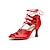 olcso Latin cipők-Női Latin cipő Báli Tánccipők Vonal tánc Parti Teljesítmény Gyakorlat Szatén Magassarkúk Csokornyakkendő Egyszínű Karcsú magassarkú Fűzős Fém csat Fekete Piros