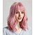 cheap Costume Wigs-Rolisy Pastel Pink Wavy Wig with Air Bangs Short Bob Wig 14 inch Soft Hair Curly Super Natural for Women and Girls Fiber Synthetic Wig Cosplay Wig Theme Party Dance