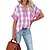 cheap Women&#039;s Clothing-cross-border   spring  summer v-neck striped plaid print loose short-sleeved t-shirt chiffon top