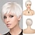 cheap Older Wigs-White Wigs for Women Short White Wig with Fringe Pixie Straight Synthetic Hair Wigs for Women Heat Resistant Cosplay Halloween Party Costume
