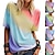 billige T-shirts til kvinde-dametøj regnbue gradient print afslappet top rund hals kortærmet løs t-shirt