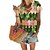 levne Základní dámské topy-dámská halenka tričko barevný blokový potisk vícebarevný tropický výstřih do V pravidelný jarní&amp;amp;  podzimní vzor 1 zelená růžová