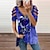 baratos Blusas e Camisas de mulher-Camiseta feminina tops oco ombro manga curta blusa casual camisas estampa de flores com decote em v zíper