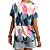 cheap Basic Women&#039;s Tops-Women‘s Blouse T shirt Color Block Print Multi Color Tropical V Neck Regular Spring &amp;  Fall Pattern 1 Green Pink