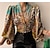 cheap Blouses &amp; Shirts-Women&#039;s Blouse Shirt Green Black Khaki Print Leopard Floral Long Sleeve V Neck Streetwear Casual Regular Floral Geometric Lantern Sleeve S