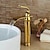 abordables Clásico-Grifo de lavabo de baño de latón, juego central de cascada de oro rosa, grifos de baño de un solo mango con agua fría y caliente