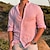 tanie męskie koszule casual-Męska lniana bawełniana koszula jednokolorowa ścielenie ulicy na co dzień na co dzień odkryty zapinana na guziki bluzki z długim rękawem moda na co dzień oddychająca wygodna lekka plaża różowy lato