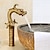 cheap Classical-Vintage Bathroom Sink Mixer Faucet, Washroom Mono Basin Taps Classic Antique Brass Centerset Two Handles One Hole Water Tap with Cold Hot Hose