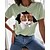 billige T-skjorter og tanktopper-Dame T skjorte Grønn Blå Rosa Katt 3D Trykt mønster Kortermet Avslappet Helg Grunnleggende Rund hals Normal Bomull 3D Cat Maling S / 3D-utskrift
