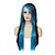 cheap Costume Wigs-Blue Wigs Long Blue Black Wig Silky Straight Synthetic Heat Resistant Side Bangs   Hair Wigs for Women Girls