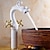 cheap Classical-Vintage Bathroom Sink Mixer Faucet, Washroom Mono Basin Taps Classic Antique Brass Centerset Two Handles One Hole Water Tap with Cold Hot Hose