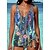 cheap Tankinis-Women&#039;s Swimwear Tankini 2 Piece Swimsuit Open Back Flower Blue Tunic V Wire Bathing Suits New Vacation Fashion / Modern / Padded Bras