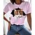 halpa T-paidat ja hihattomat paidat-Naisten T-paita Apila Sininen Punastuvan vaaleanpunainen Kissa 3D Painettu Lyhythihainen Kausaliteetti Viikonloppu Perus Pyöreä kaula-aukko Normaali Puuvilla 3D Cat Maalaus S / 3D-tulostus