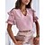 economico T-shirt e Canotte-Per donna maglietta Bianco Nero Rosa Liscio Con balze Manica corta Informale Fine settimana Essenziale A V Standard S