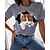halpa T-paidat ja hihattomat paidat-Naisten T-paita Apila Valkoinen Musta Kissa 3D Painettu Lyhythihainen Kausaliteetti Viikonloppu Perus Pyöreä kaula-aukko Normaali Puuvilla 3D Cat Maalaus S / 3D-tulostus