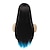 tanie Peruki kostiumowe-niebieskie peruki, długa, niebieska, czarna peruka, jedwabiście prosta, syntetyczna, odporna na ciepło, grzywka boczna, peruki do włosów dla kobiet