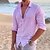 tanie męskie koszule casual-Męska lniana bawełniana koszula jednokolorowa ścielenie ulicy na co dzień na co dzień odkryty zapinana na guziki bluzki z długim rękawem moda na co dzień oddychająca wygodna lekka plaża różowy lato