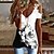 cheap Best Selling Tops-Women&#039;s Casual Holiday Weekend T shirt Tee Floral Painting Short Sleeve Feather V Neck Lace Cold Shoulder Print Basic Tops White Black Blue S / 3D Print