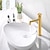 abordables Clásico-Grifo para lavabo de baño, lavabo de recipiente alto de un solo mango, grifo de baño de tocador negro/dorado, grifo mezclador para lavabo, cuerpo de latón