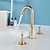 cheap Multi Holes-Gold Two Handle High Arc Widespread Bathroom Sink Faucet 3 Hole with Solid Brass Body Widespread Bathroom Faucet