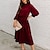 cheap Dresses-Women&#039;s Work Dress Shift Dress Church Dress Midi Dress Red Wine Green Pure Color Long Sleeve Winter Fall Spring Lace up Basic Crew Neck Loose Fit Christmas Weekend Fall Dress 2023 S M L XL