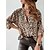 cheap Blouses &amp; Shirts-Women&#039;s Blouse Shirt Yellow Khaki Gray Button Print Leopard Long Sleeve V Neck Streetwear Casual Regular S