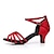 baratos Sapatos de Dança Latina-Mulheres Sapatos de Dança Latina Dança de Salão Sapatos Salsa Line Dance Cetim Básico Salto Cor Única Salto Robusto Fivela Bronze Preto Vermelho