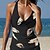 cheap Swimwear-Women&#039;s Swimwear Tankini 2 Piece Plus Size Swimsuit Open Back Printing for Big Busts Trees / Leaves Black Halter V Wire Bathing Suits New Vacation Fashion / Modern / Padded Bras