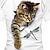 billiga flickas 3d t-shirts-barn flickor 3d-tryck katt t-shirt kortärmad katt grafiskt djur färgblock blå vit barn toppar aktiv söt 3-12 år