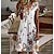 cheap Print Dresses-Women&#039;s Cotton Casual Dress Floral Ruched Print Scalloped Neck Midi Dress Daily Short Sleeve Summer Spring