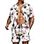 billiga Skjortuppsättningar för män-Herr T-shirt Grafisk skjorta Aloha skjorta Uppsättning Grafisk Nedvikt Silver Röd / vit Grön / svart Havsblått Olivgrön 3D-tryck Ledigt Dagligen Kortärmad 3D Kläder Designer Strandstil