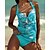 cheap Tankinis-Women&#039;s Swimwear Tankini 2 Piece Normal Swimsuit Floral Open Back Printing High Waisted Blue V Wire Halter Bathing Suits Vacation Fashion New