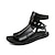 tanie Sandały męskie-męskie sandały ze skóry pu sandały gladiatorki rzymskie sandały letnie czarne białe codzienne plażowe sandały na zamek błyskawiczny