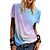 cheap Basic Women&#039;s Tops-Women‘s clothing rainbow gradient printing casual top round neck short sleeve loose t-shirt